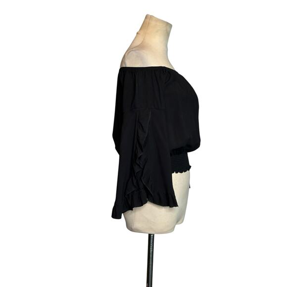 Living Doll black off shoulder boho top size Small - Picture 7 of 14